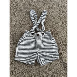 Gymboree Boy Seersucker Blue Stripe Short Suspenders EUC Size 6-12 months